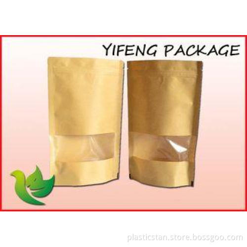 Clear Window Kraft Paper Bag With Zip Lock For Pet Food Pac